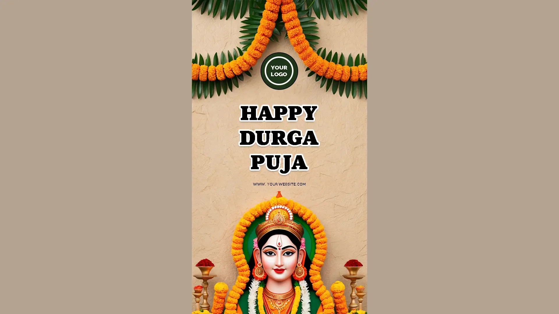 Joyous Durga Puja Instagram Card with Traditional Goddess Decor